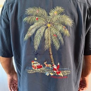 New Holiday Santa Embroidered Hawaiian Shirt
